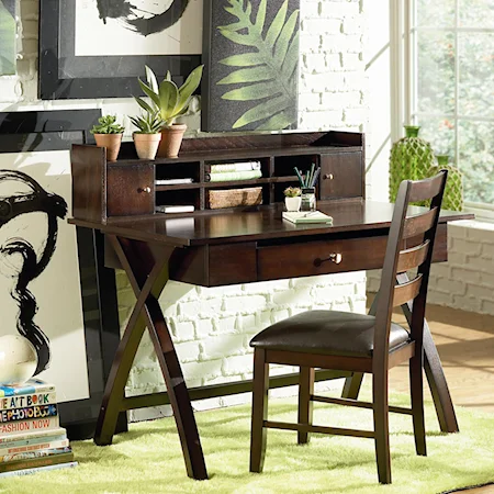 Casual Rich Brown Table Desk & Small Hutch Combination